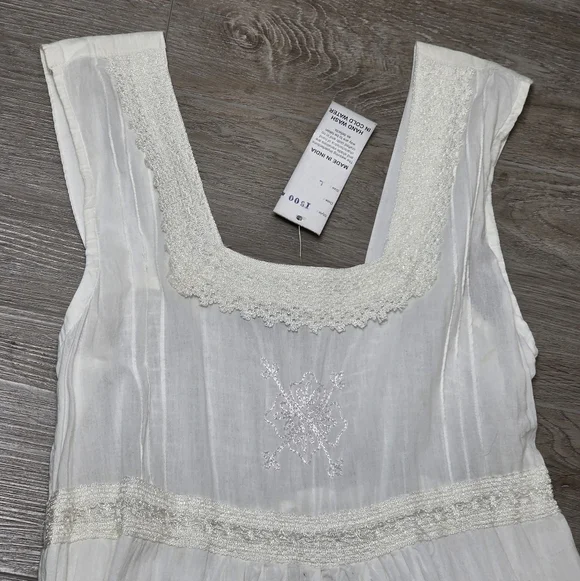 New Camaieu Dress Womans Sz Large Cotton Made In India White Lined Bohemian - Picture 6 of 11
